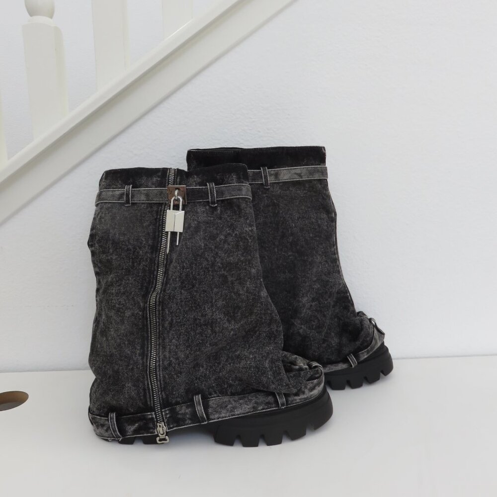 Fold Over Padlock Platform Boot In Denim Size 42 - image 2